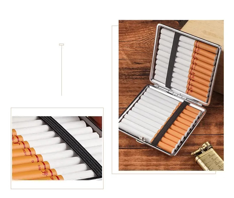 Leather Cigarette Case 20 Pack Portable Tobacco Box Men Wood Grain Accessories