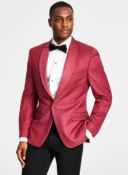 Alfani Mens Slim Fit Tuxedo Jacket Blazer 36S Red Rose Stretch Diamond Grid NWT