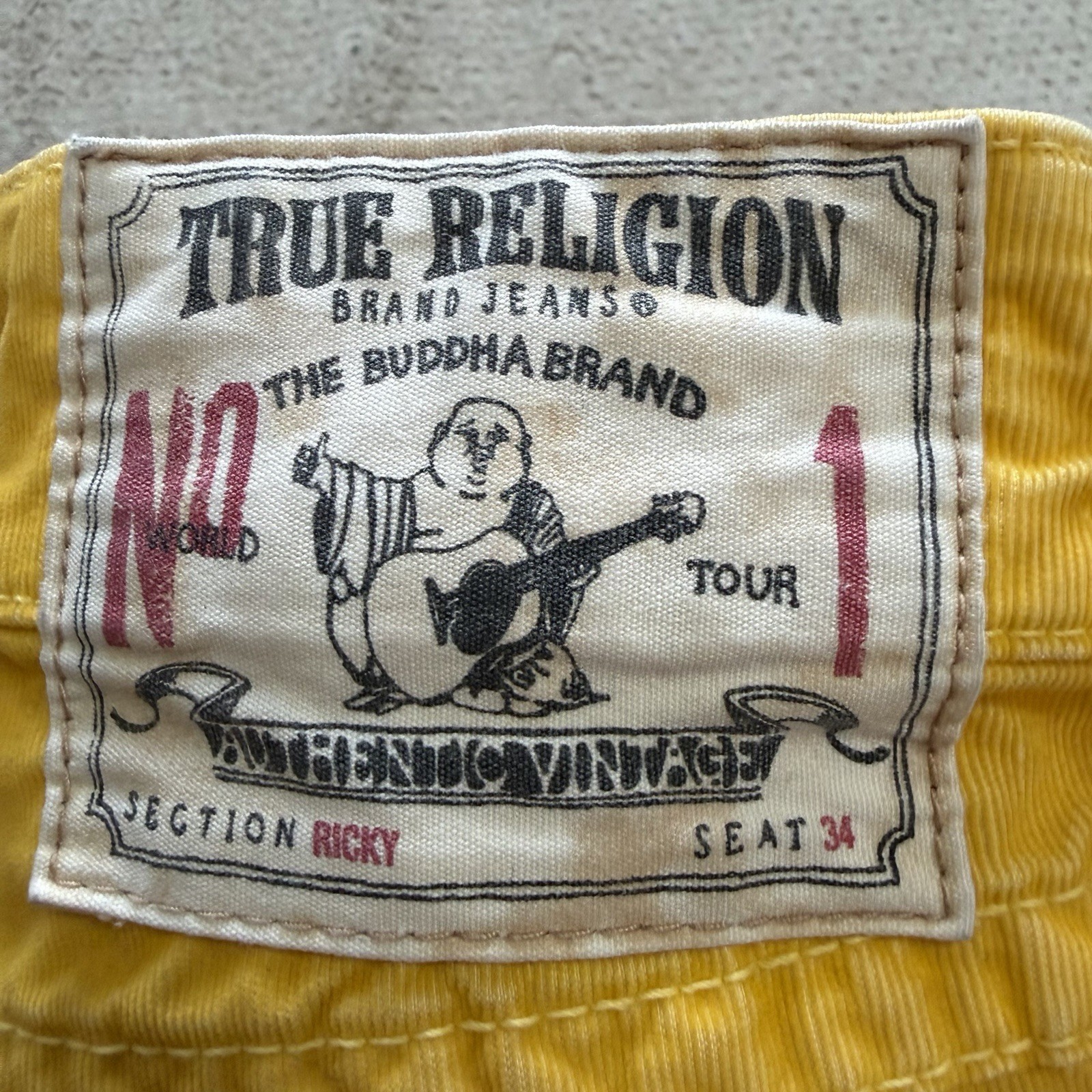 True Religion Jeans Mens 32 Yellow Micro Corduroy Jeans Ricky Section 34