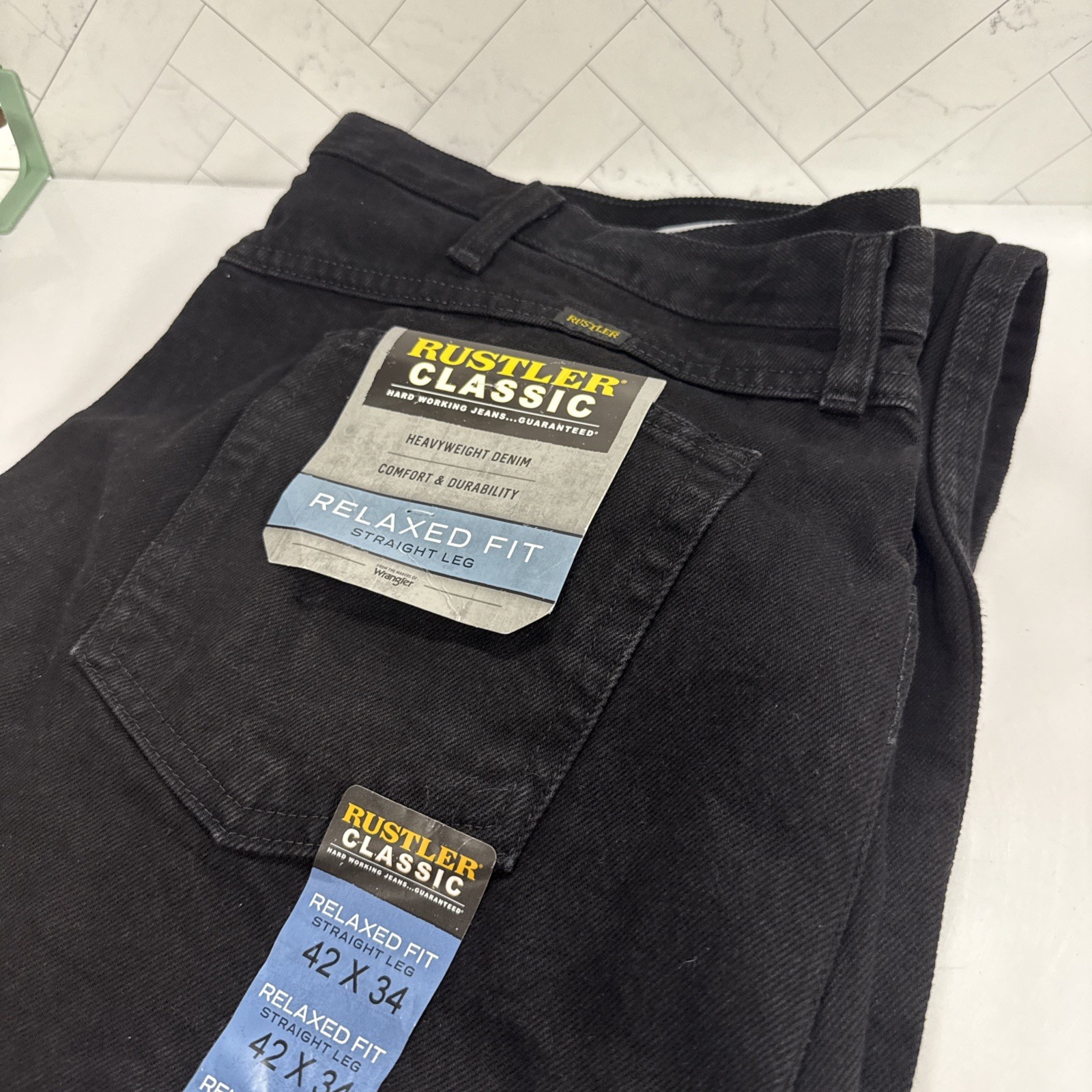 Rustler by Wrangler Classic Relaxed Fit Straight Leg Jean Mens Black 42×34 NWT