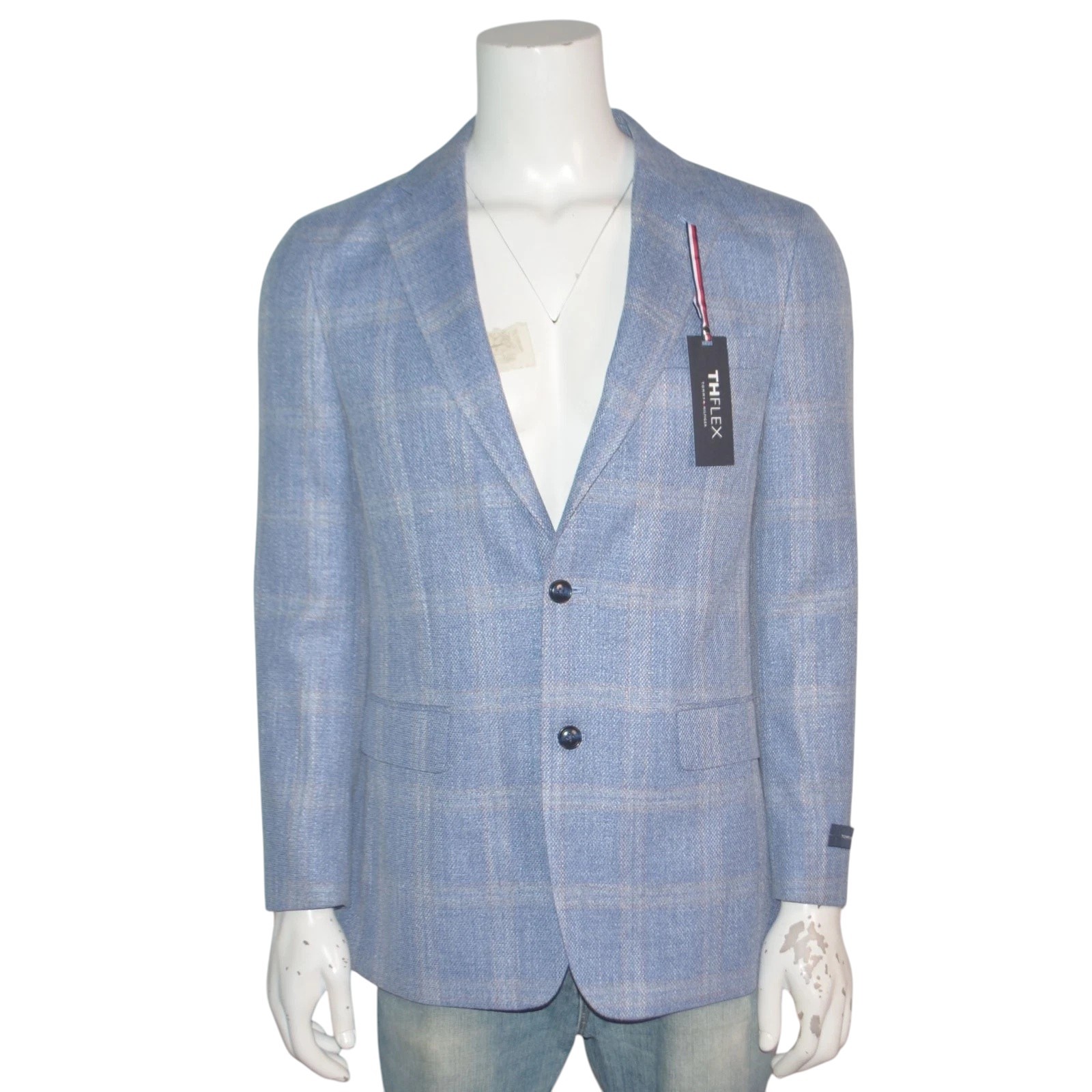 Tommy Hilfiger Mens Modern fit Sport Coat Blazer 42 R Light Blue Plaid