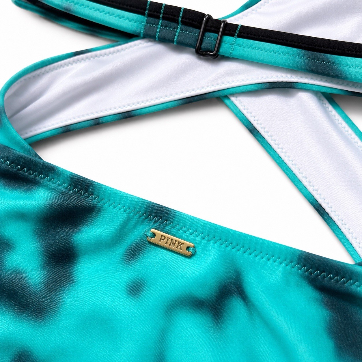 PINK Women’s M One-Piece Swimsuit Halter Tie Dye Turquoise Black White B Cup