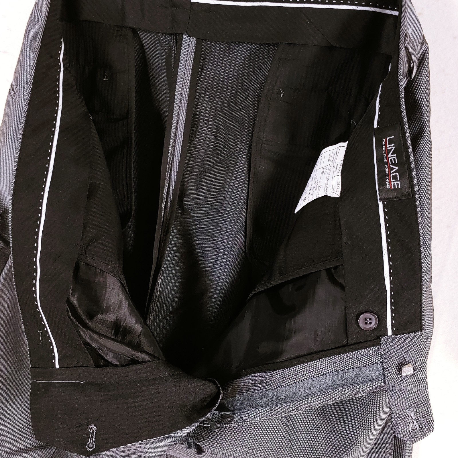 Lineage Suit Jacket & Pants Mens 46R Fit 48L Silver Blazer 39X29 Wai-Ins 2pc Set
