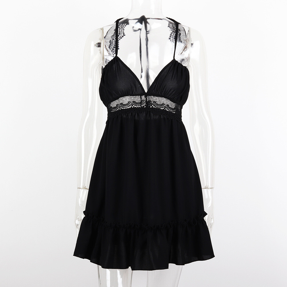 New Women Boho Lace Backless Dress Sexy Summer Beach Ruffle Flare Mini Sundress