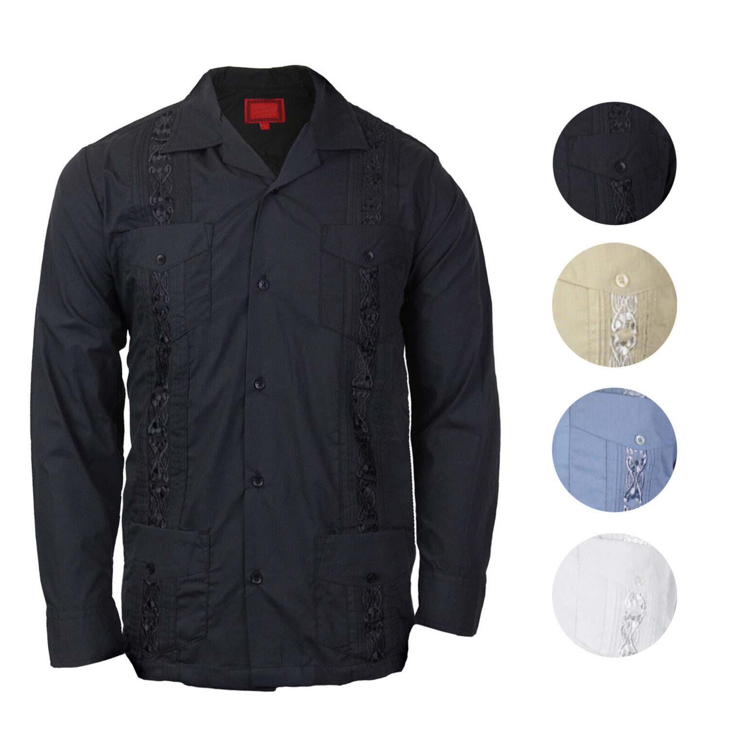 Guayabera Men’s Cuban Beach Wedding Long Sleeve Button-Up Casual Dress Shirt