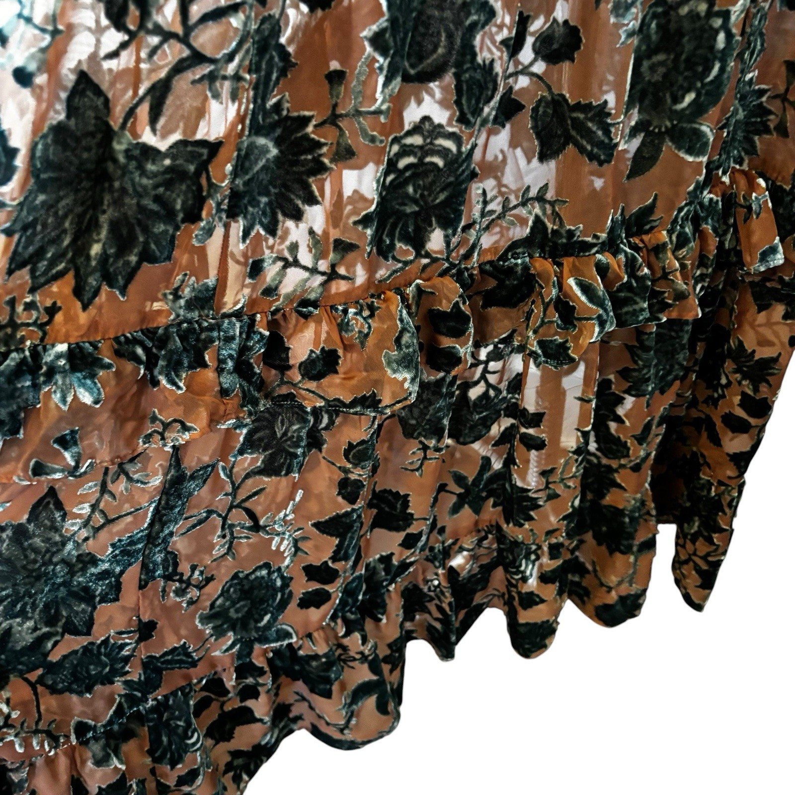 Torrid Sadie Floral Maxi Velvet Burnout Ruffle Dress Brown Teal Size 2X Read