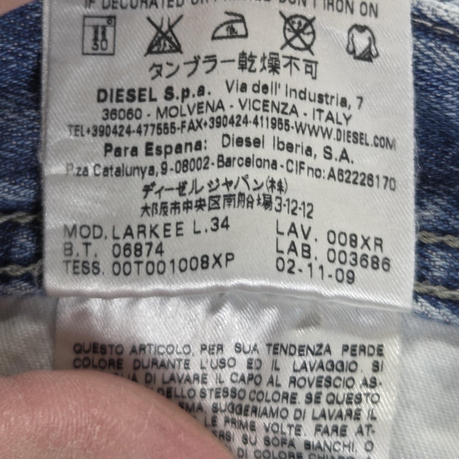 Diesel Jeans Mens 31×34 Blue Larkee Straight Distressed Button Fly 008XR