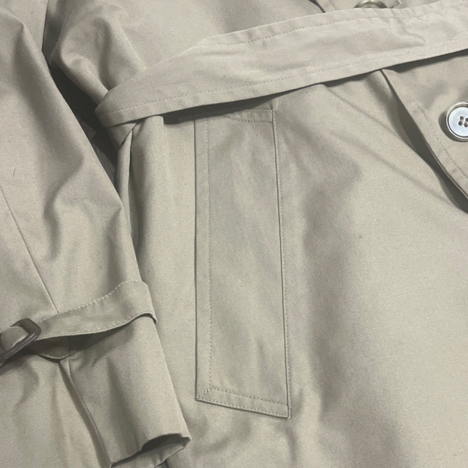 London Fog Men’s Khaki Trench Coat Button Belt Removable Liner Long Size 42