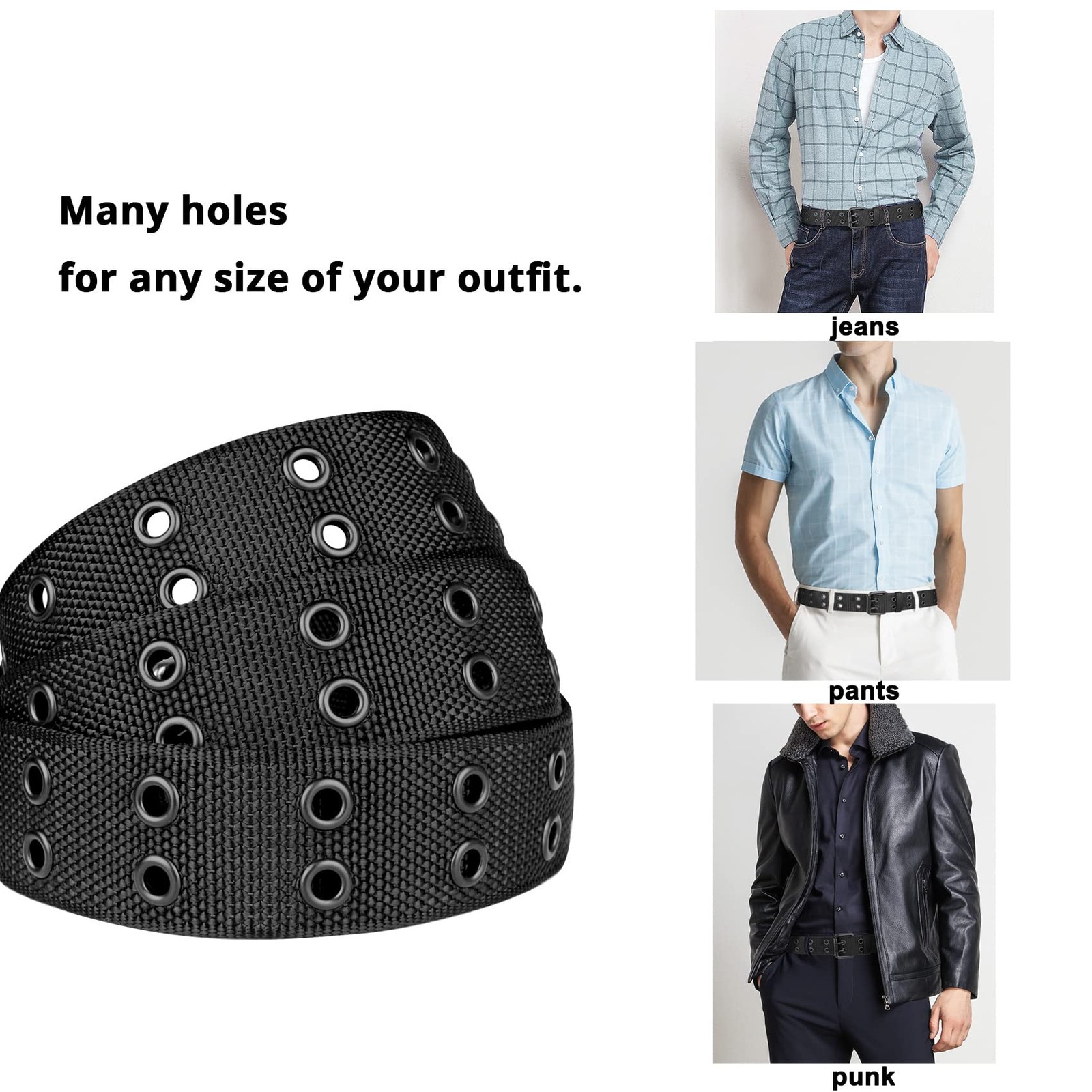 Double Prong Nylon Belt for Men Women 39 to 71” Plus Size with Grommets