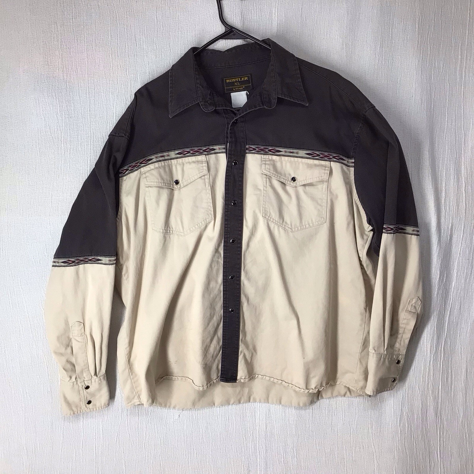 Rustler By Wrangler Men’s XL Western Shirt Colorblock Southwest Aztec Pearl Snap