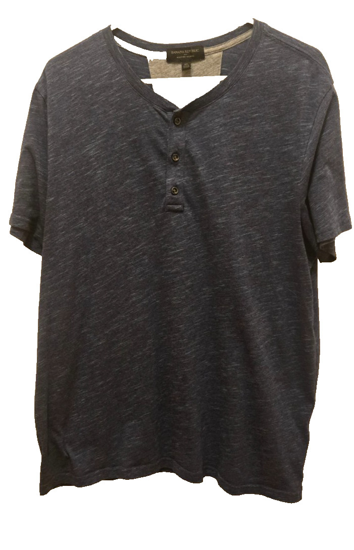 Banana Republic Mens Heathered Blue Henley T-Shirt Moisture Wicking Size X-Large