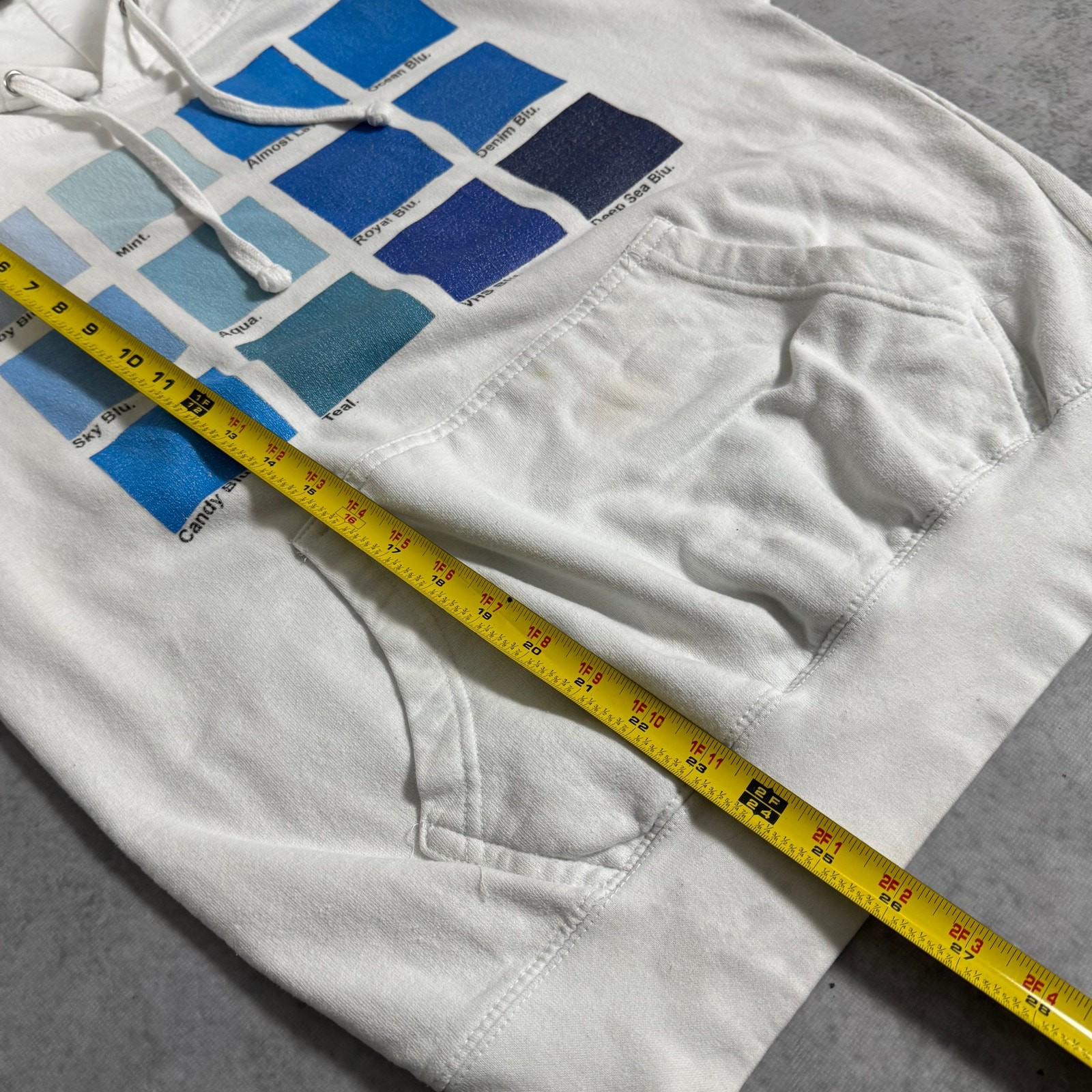 Blu Boy Shades of Blue Color Swatch Graphic Pullover Hoodie White – Size: M