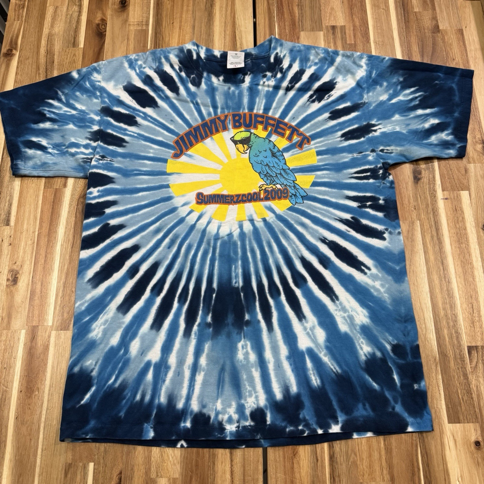 Jimmy Buffet Shirt Mens L Blue Tye Dye Anvil 2009 Summerzcool Tour Concert