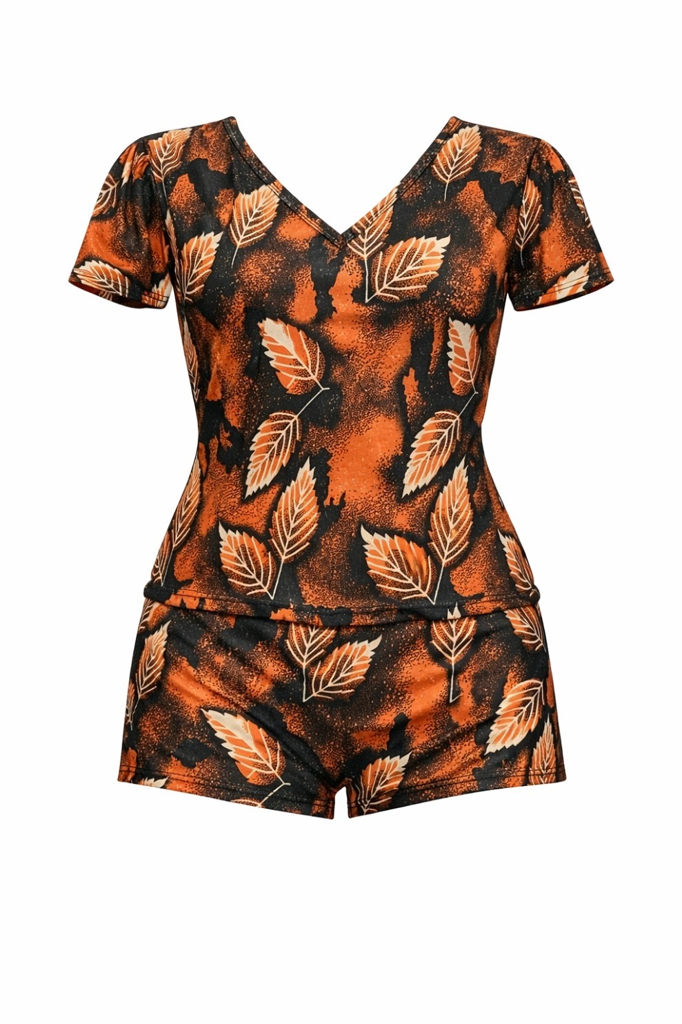 Women’s 1-Piece Leaf Print V-Neck Swimsuit
