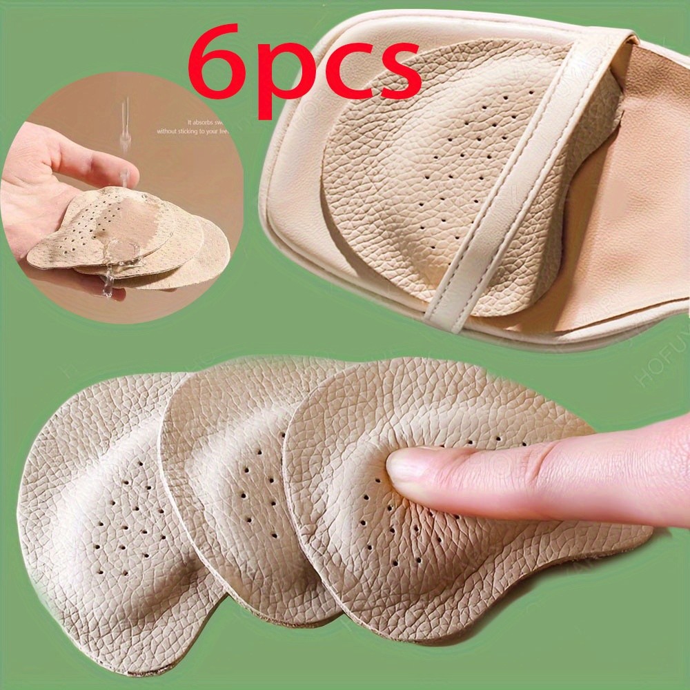 6PCS Faux Cowhide Self Adhesive Forefoot Insole Breathable Non Slip for High