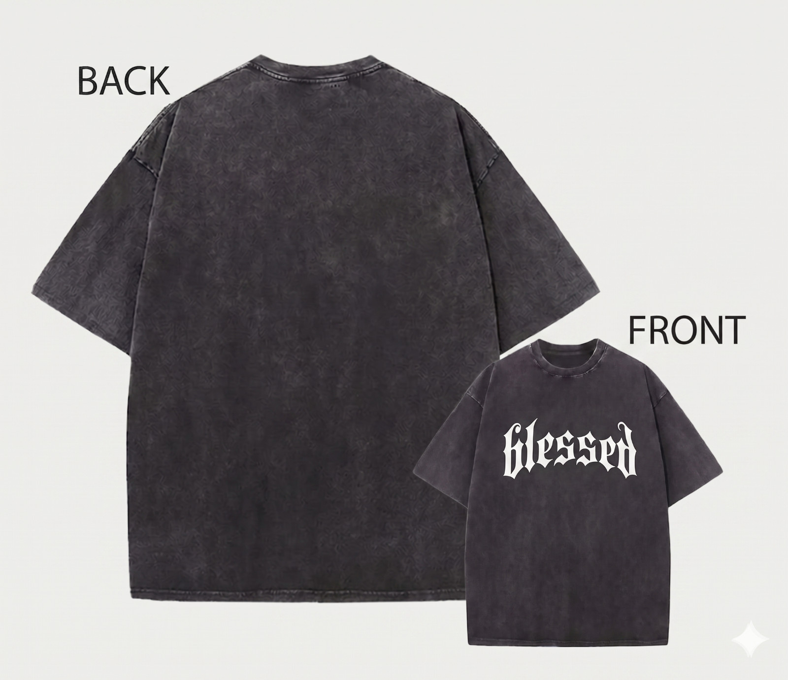 Men Blessed Gothic Graphic T-Shirt Vintage Wash Hip Hop Oversized Streetwear Tee