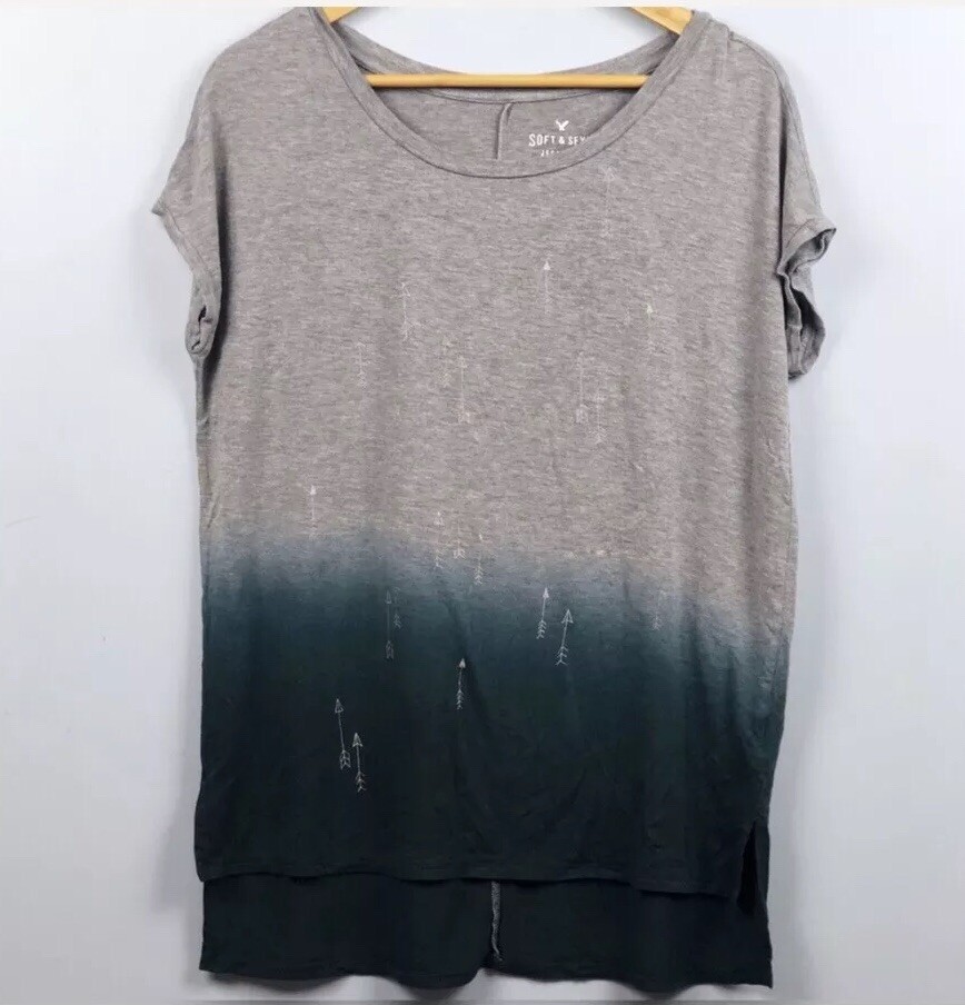 American Eagle Jegging Tee XXS Gray Teal Ombre Arrow Print Stretch Oversized