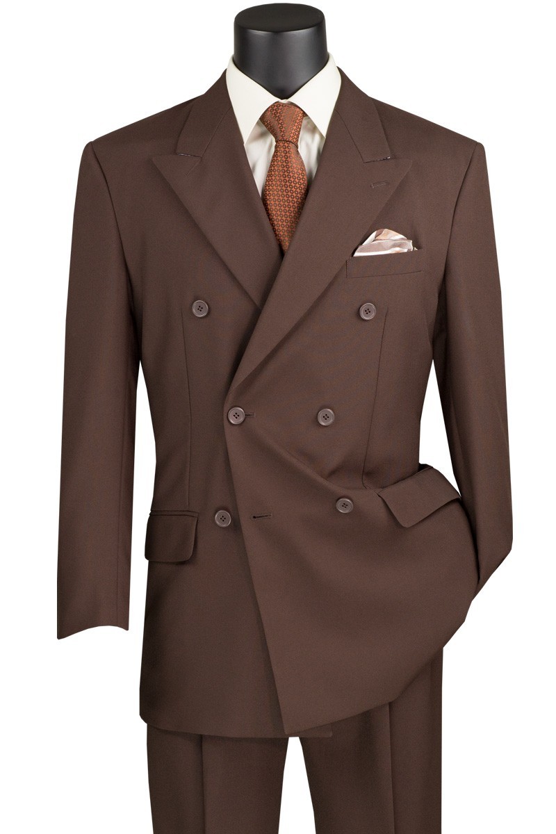 VINCI Brown Men’s Double-Breasted Classic Regular Fit Suit Elastic Waist NEW