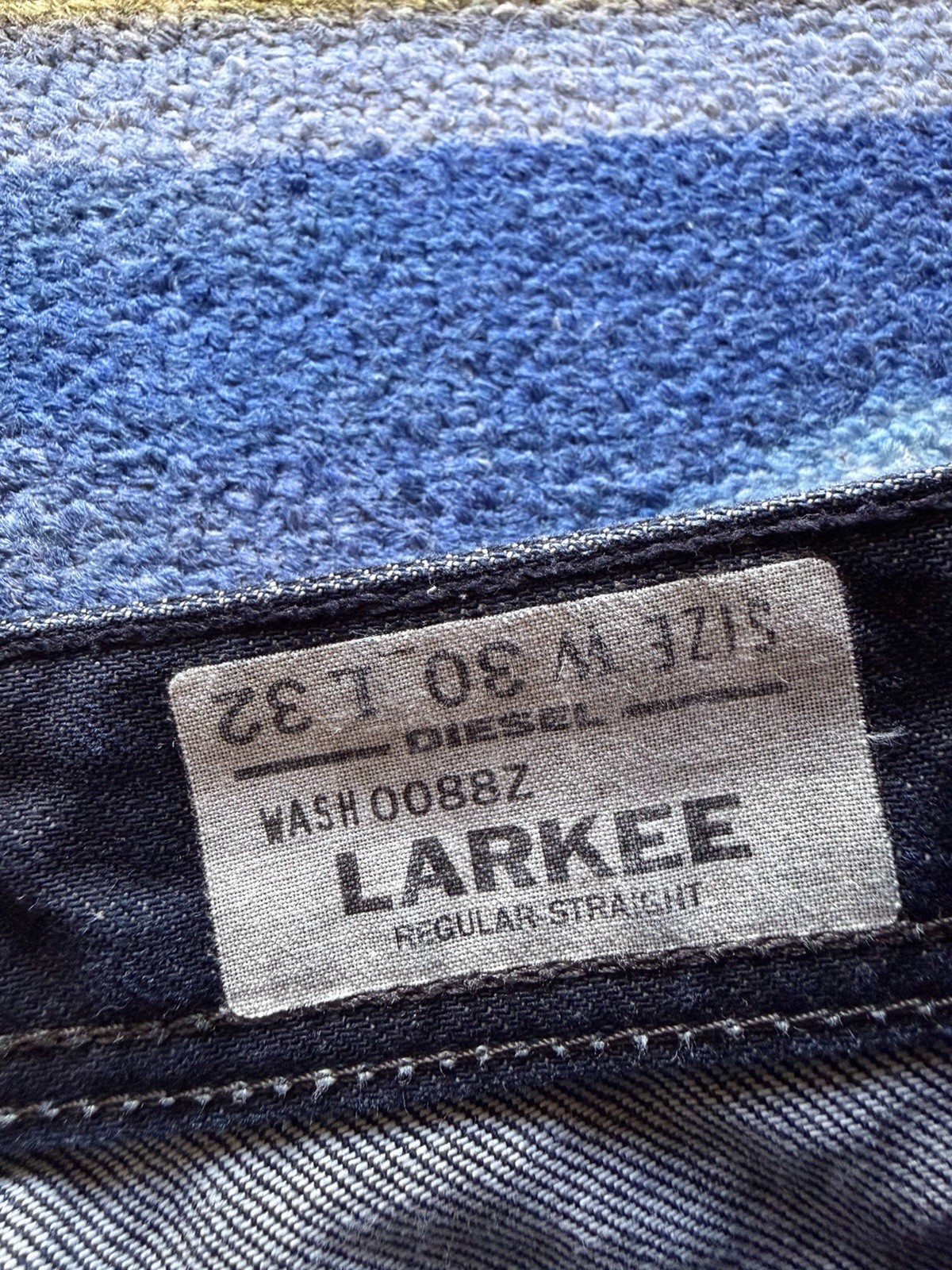 Diesel Larkee Denim Jeans Regular Straight Dark Indigo 0088Z Wash Men’s 30×32