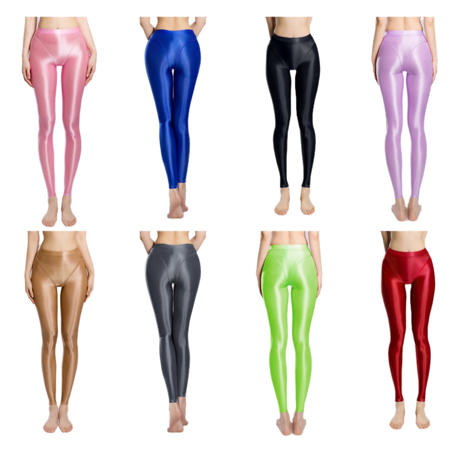 US Women Skinny Pants Sport Shiny Tight High Elasticity Tummy Control Stretchy