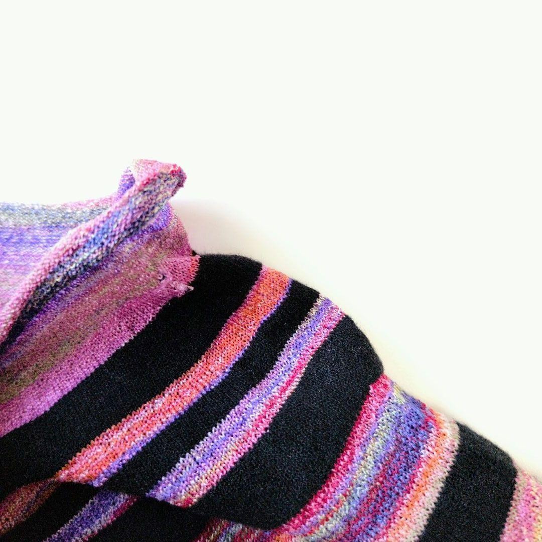 M.&KYOKO Long Knit Dress Multi-Color S Size Striped Short Sleeve