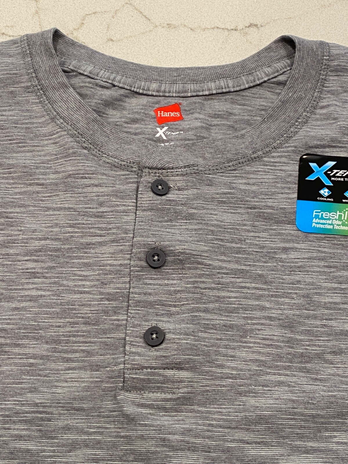 NHanes Men’s X-Temp W/Fresh Iq Long Sleeve Henley, Dada Grey, XX-Large