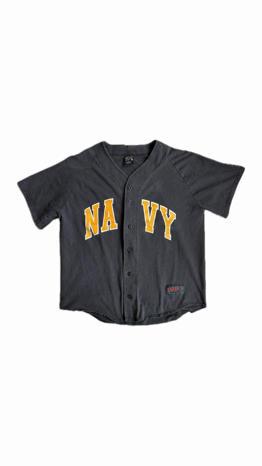 Vintage 90s NAVY Gray Baseball Jersey Made In USA Men’s Size Large Rare Retro