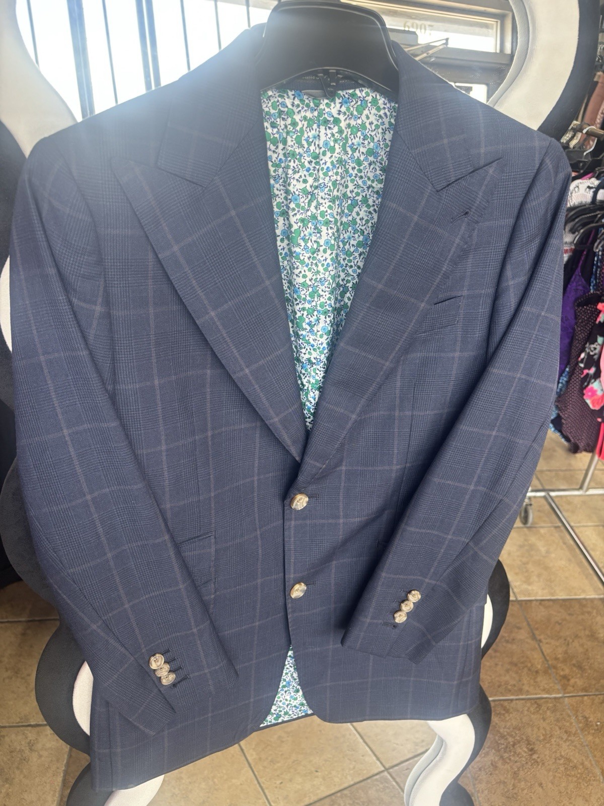 Indochino Men’s Blue Plaid Wool Twill Suit 41R 35×31 2-Button Notch Lapel