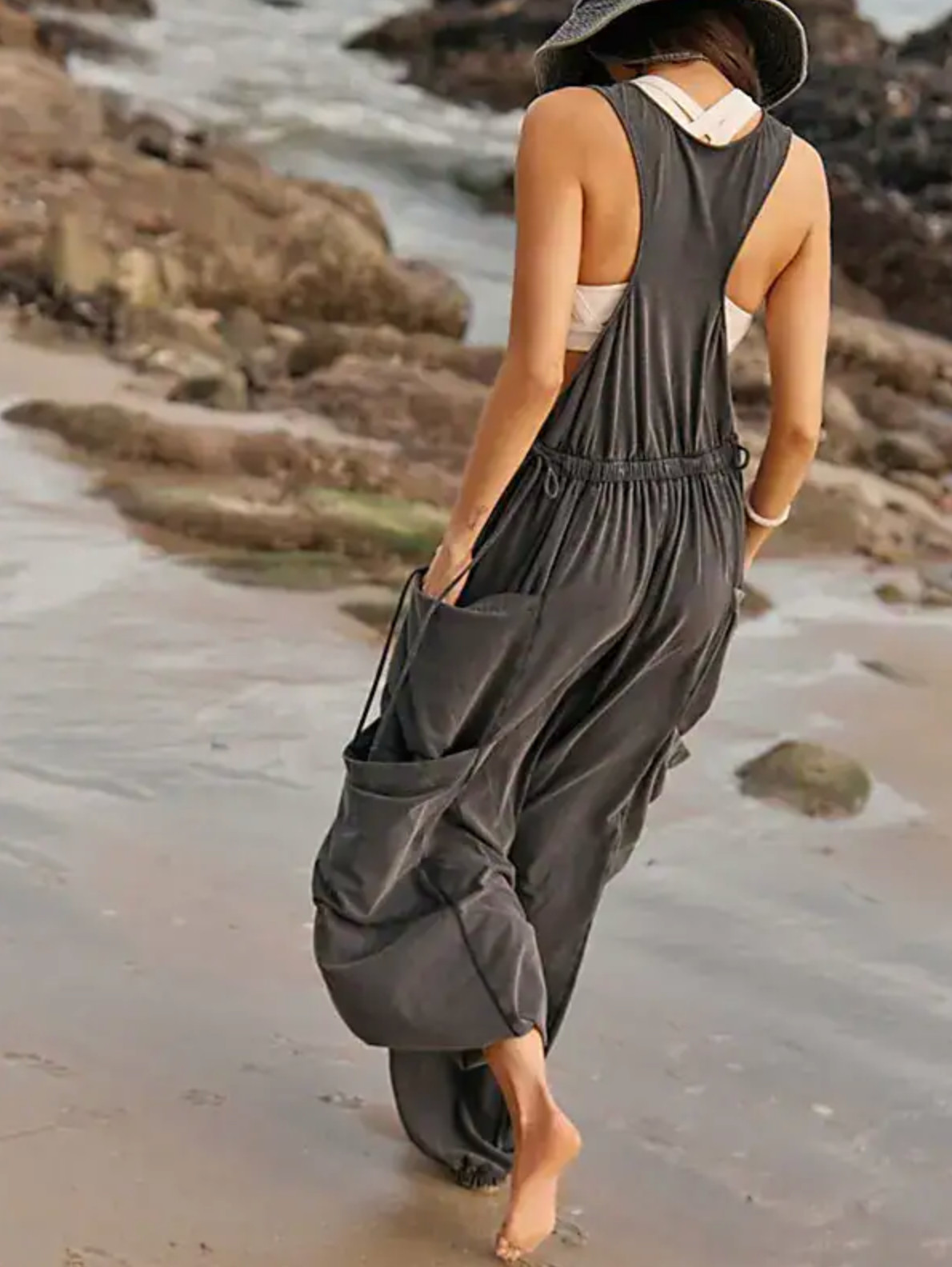 Free People Movement Washed Black Sleeveless Side Pockets Infinity Jumpsuit M