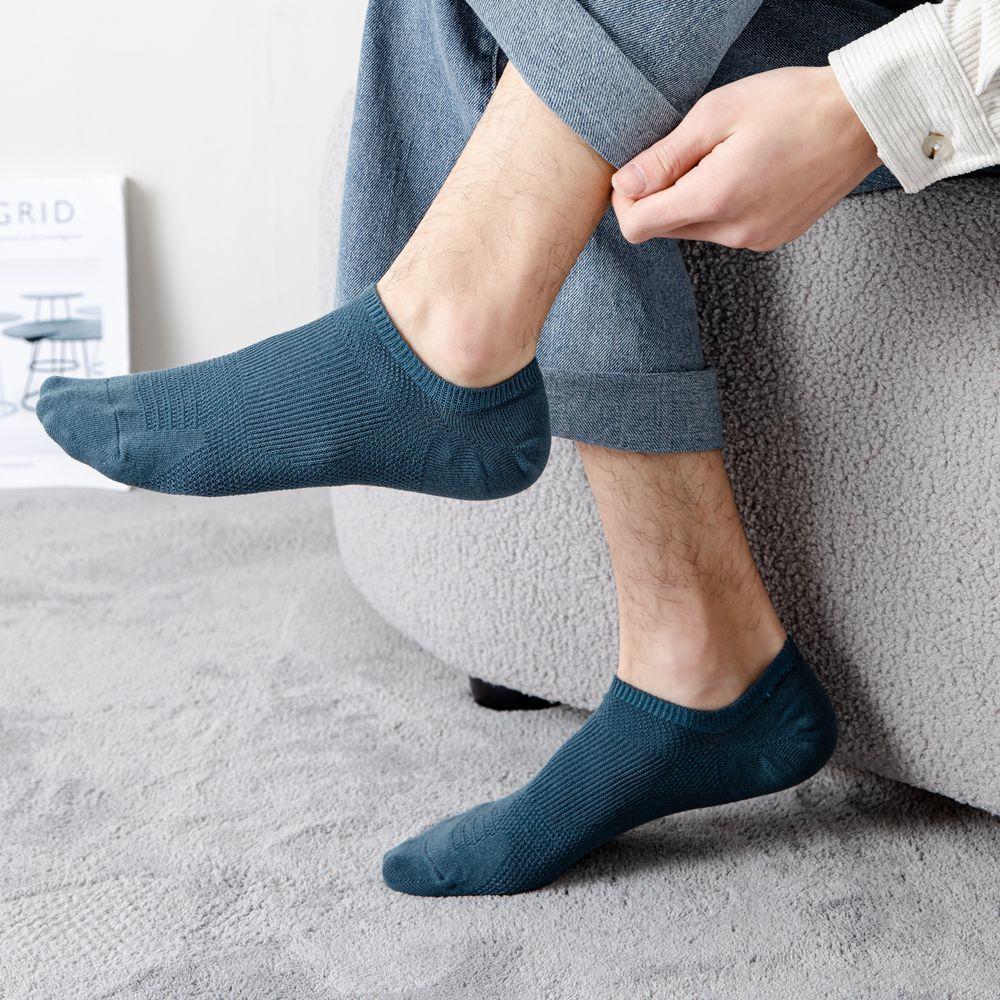 5 Pairs Men Cotton Short Tube Low Cut Boat Socks Breathable Thin Stretch Socks
