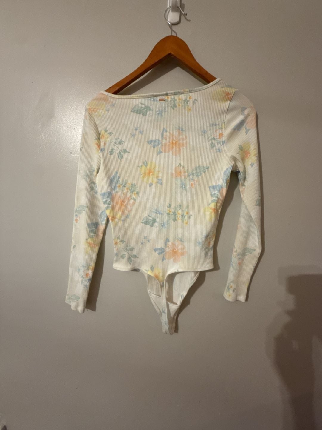 Victoria’s Secret PINK Ribbed Knit Floral Henley Long Sleeve Bodysuit