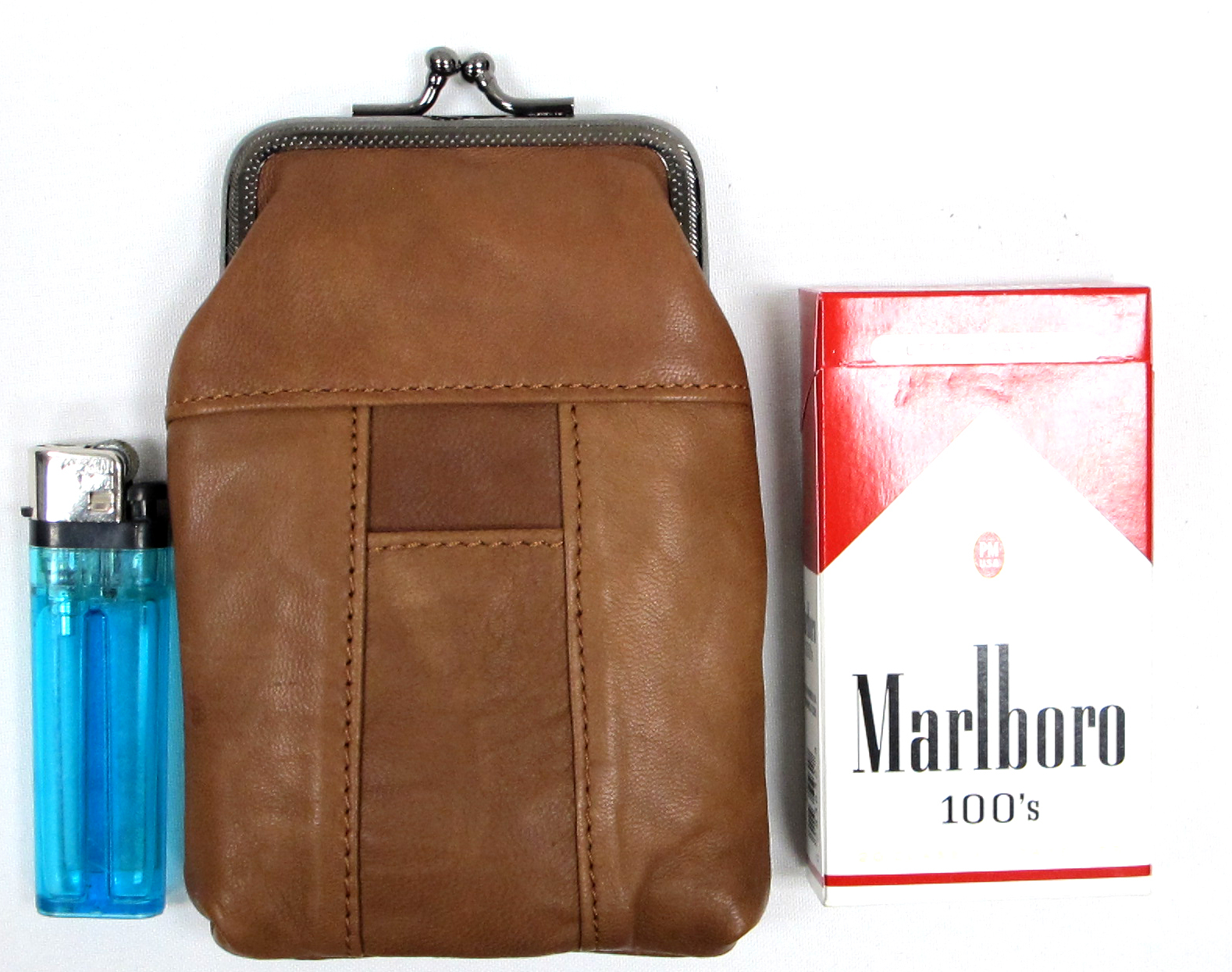 Soft Leather Cigarette Case Snap Top Closure Lighter Pocket Fit 100s 84s 4 Color