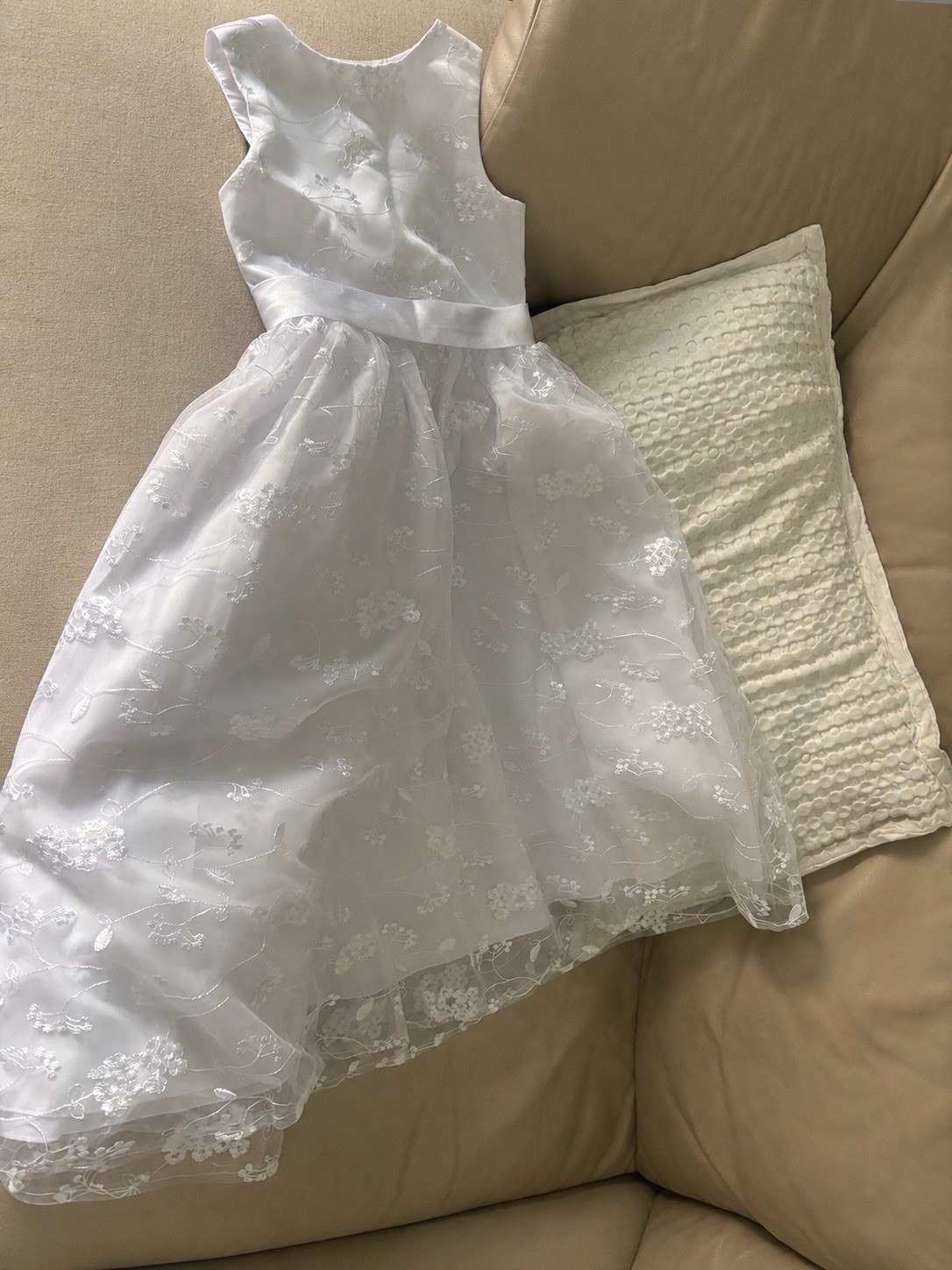 Girls White Floral Embroidered Party Dress Sleeveless Formal Wedding Commu