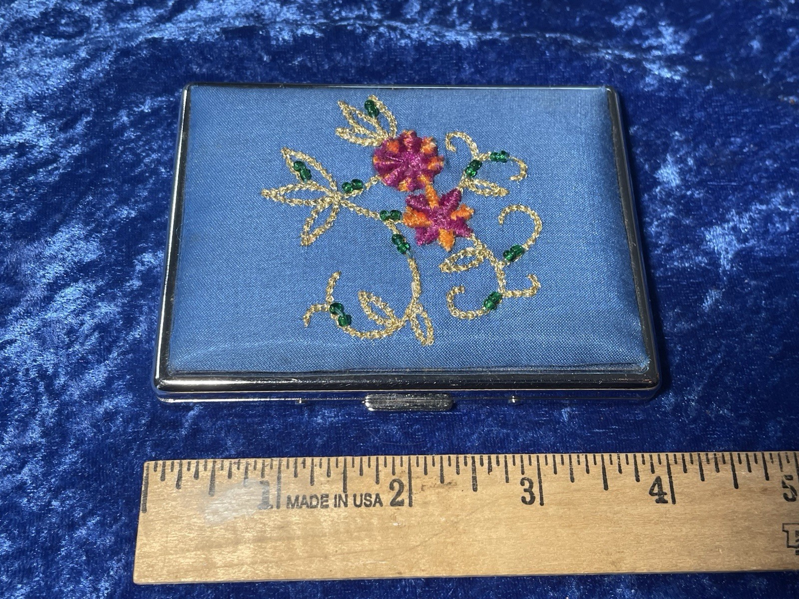 Ladies Vtg. Embellished Cigarette Case. Hand Beaded & Hand Stitched Floral Theme