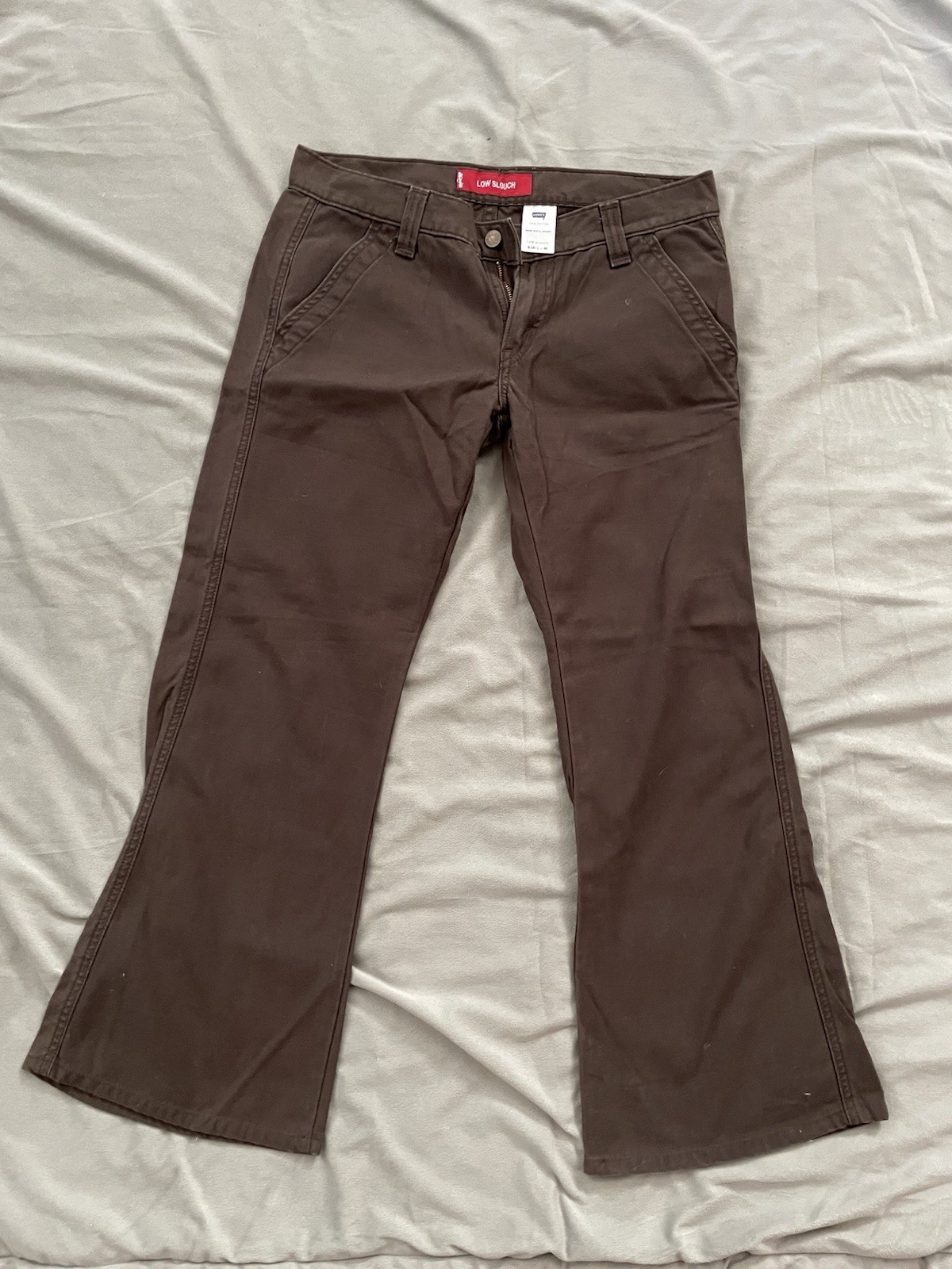 Levi’s Low Slouch Brown Flared Cotton Pants Juniors Button Logo Zipper Pockets
