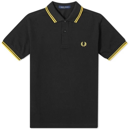 Fred Perry Polo Shirt Black Yellow S M L XL XXL M3600 Slim Fit Pique Twin tipped