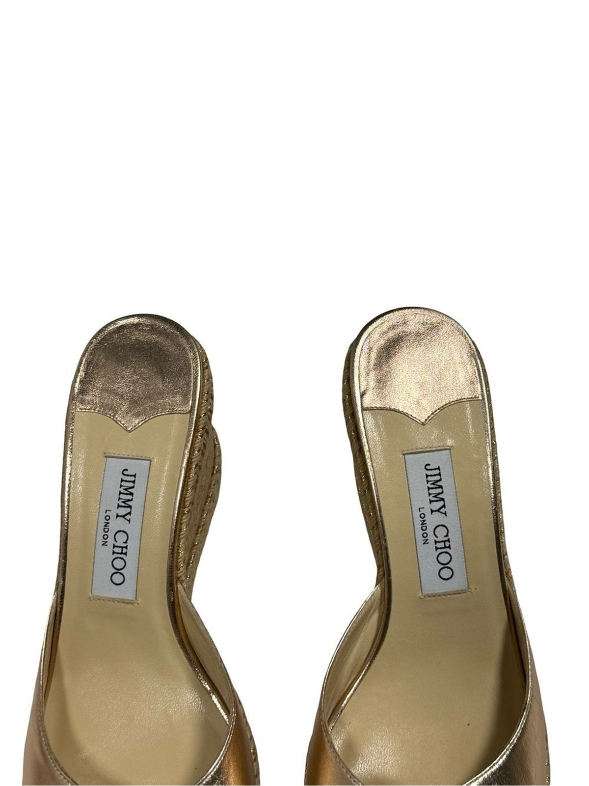 Jimmy Choo London Gold Metallic Cork Wedge Sandals Espadrille Sz Us 9.5 Luxury