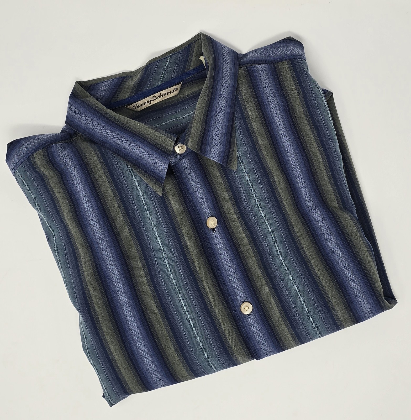 Tommy Bahama Mens XXL Blue Striped Long-Sleeve Button-Down Shirt 100% Silk