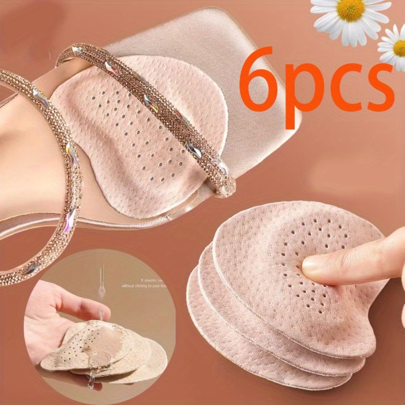 6PCS Faux Cowhide Self Adhesive Forefoot Insole Breathable Non Slip for High