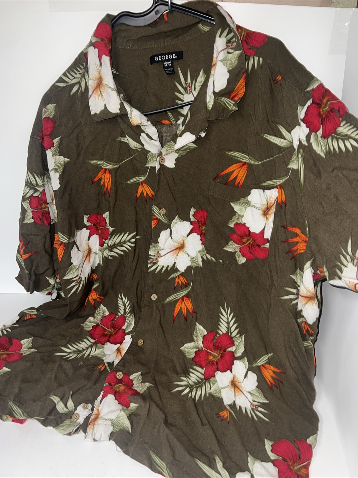 GEORGE Hawaiian Shirt Men’s 3XL- Sh. Sleeve Camp RAYON Brown w/ floral D2 54-56