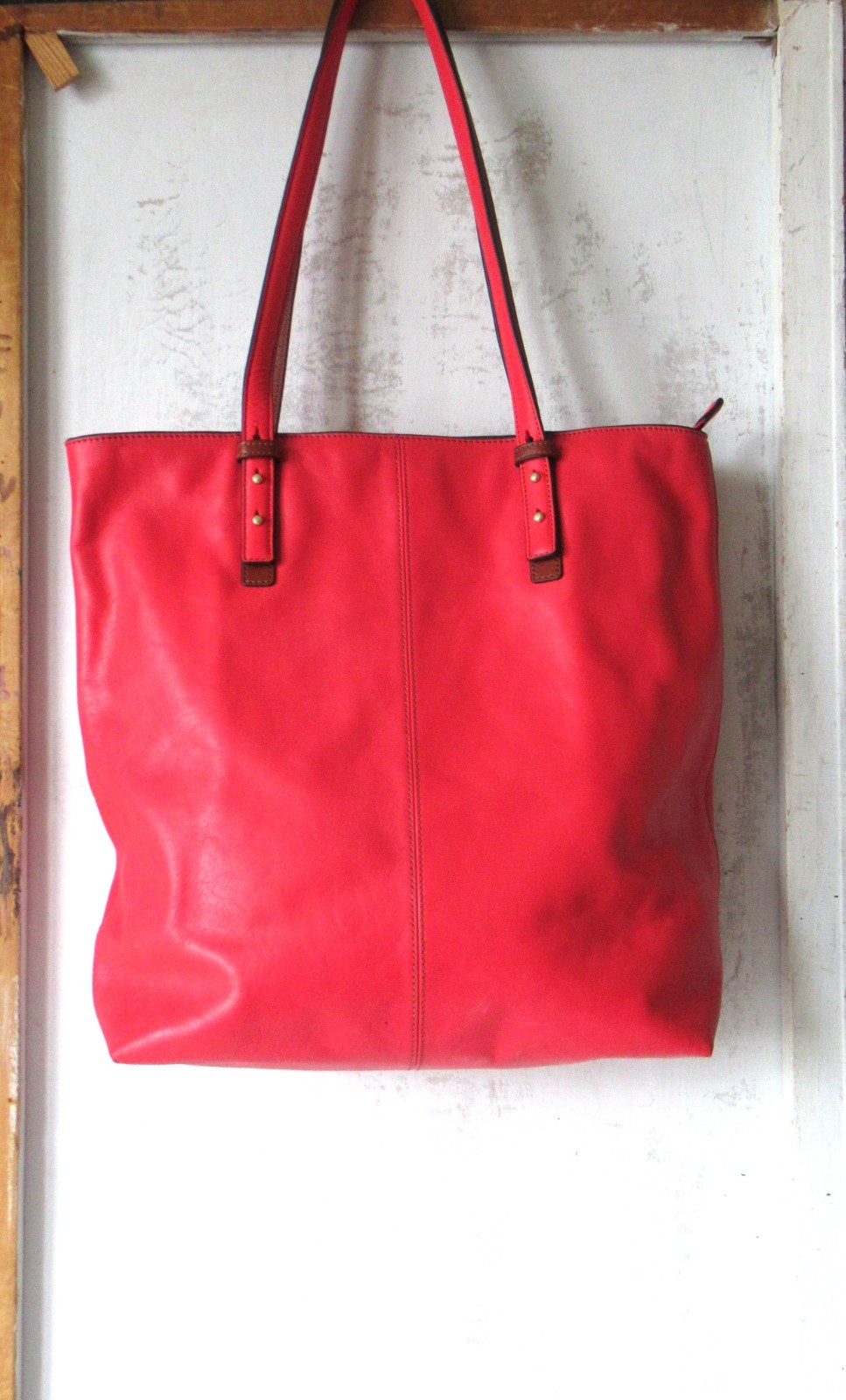 Vera Bradley Leather Tote in Canyon Sunset Red/Hot Pink