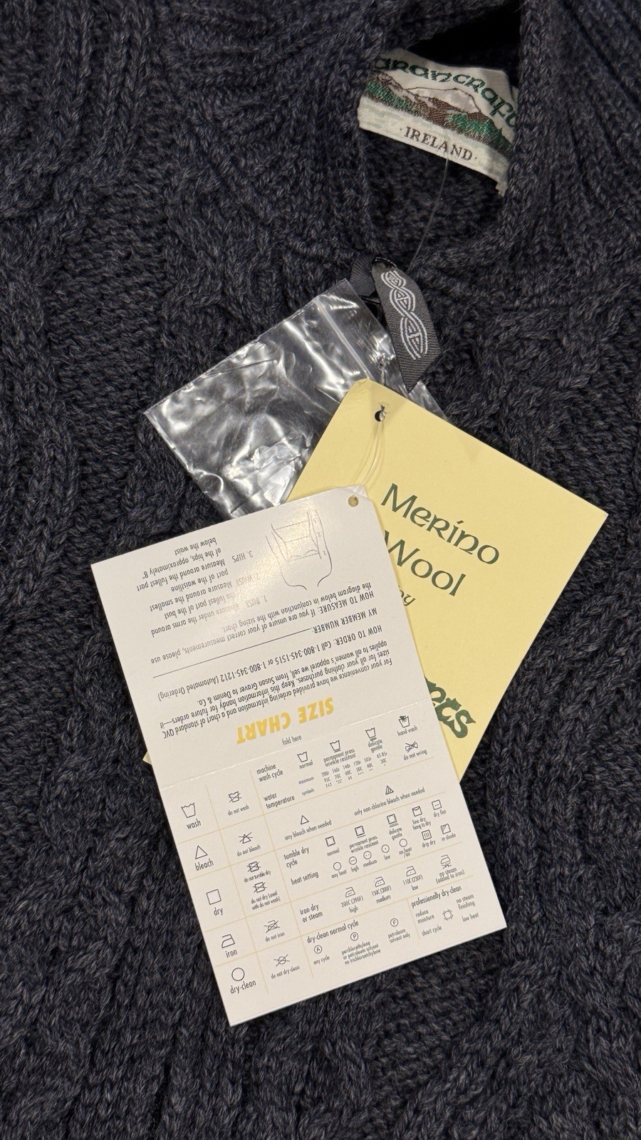Aran Crafts Merino Wool Zip Cardigan Sweater Ireland Cable Knit XL New Navy