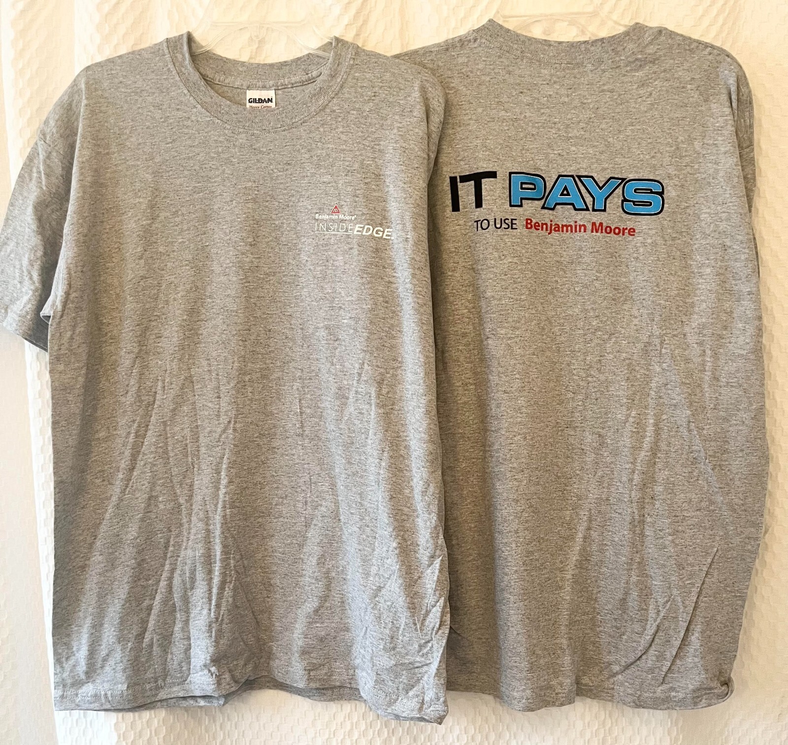 BENJAMIN MOORE Paint Store T-shirt Large Inside Edge Gildan Heavy Cotton Blend