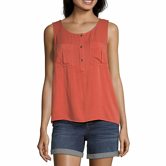 a.n.a. Women’s Sleeveless Blouse Shirt MEDIUM Burnt Ochre Chest Pockets New