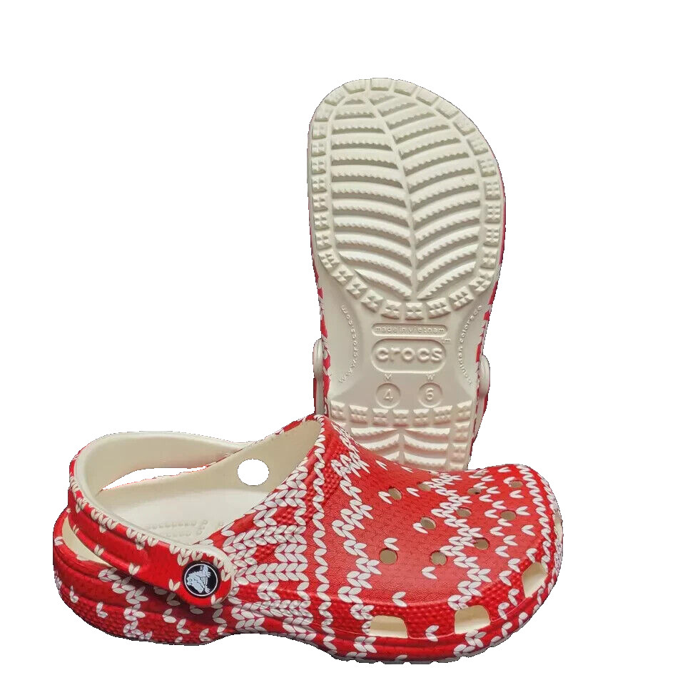 Christmas Red-White Unisex Clogs Crocs Clog Seasonal Graphic US Men 4/Women 6
