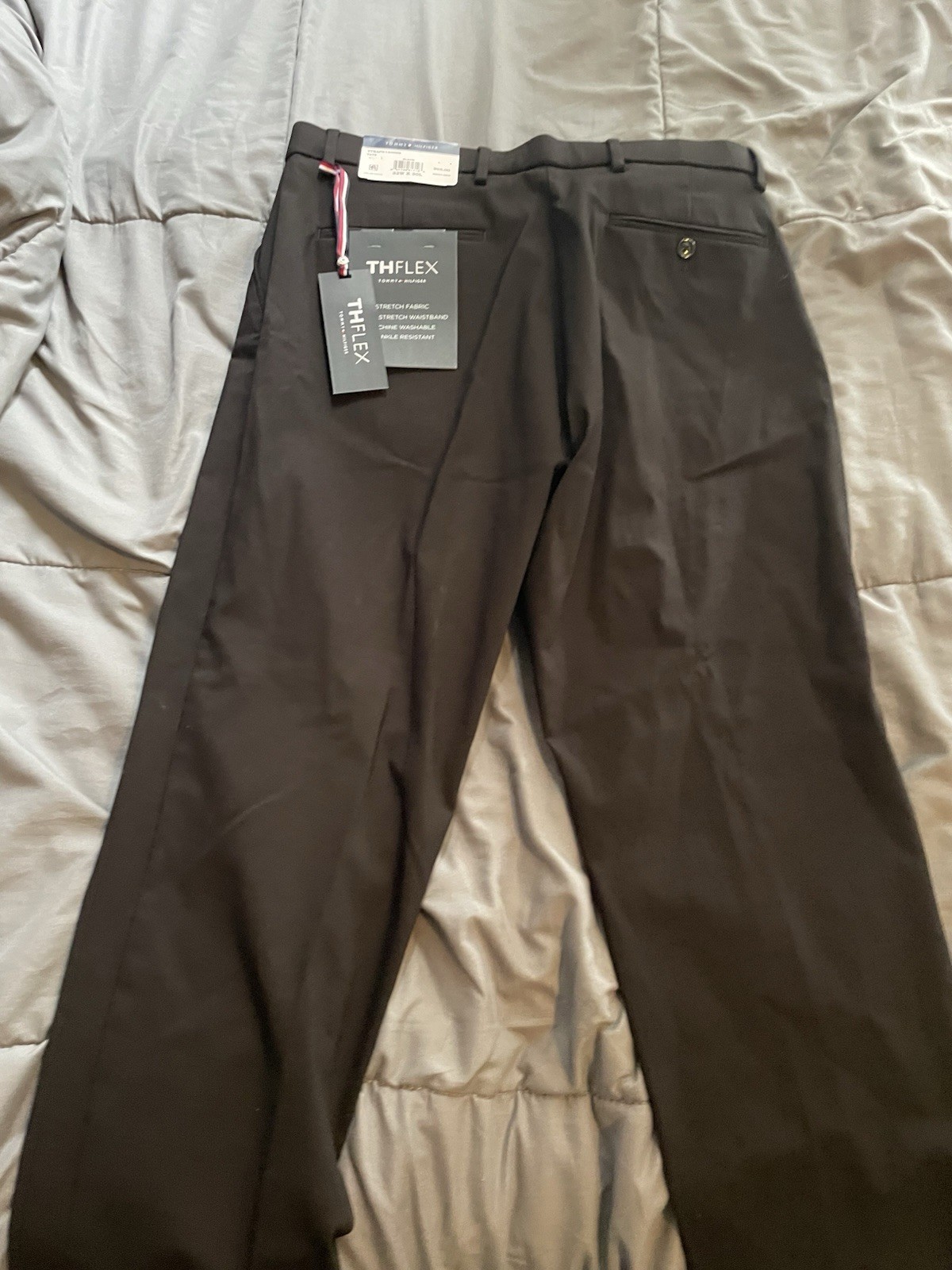 Tommy Hilfiger TH Flex Black Taper Flat Front Stretch Twill Dress Pants 32W