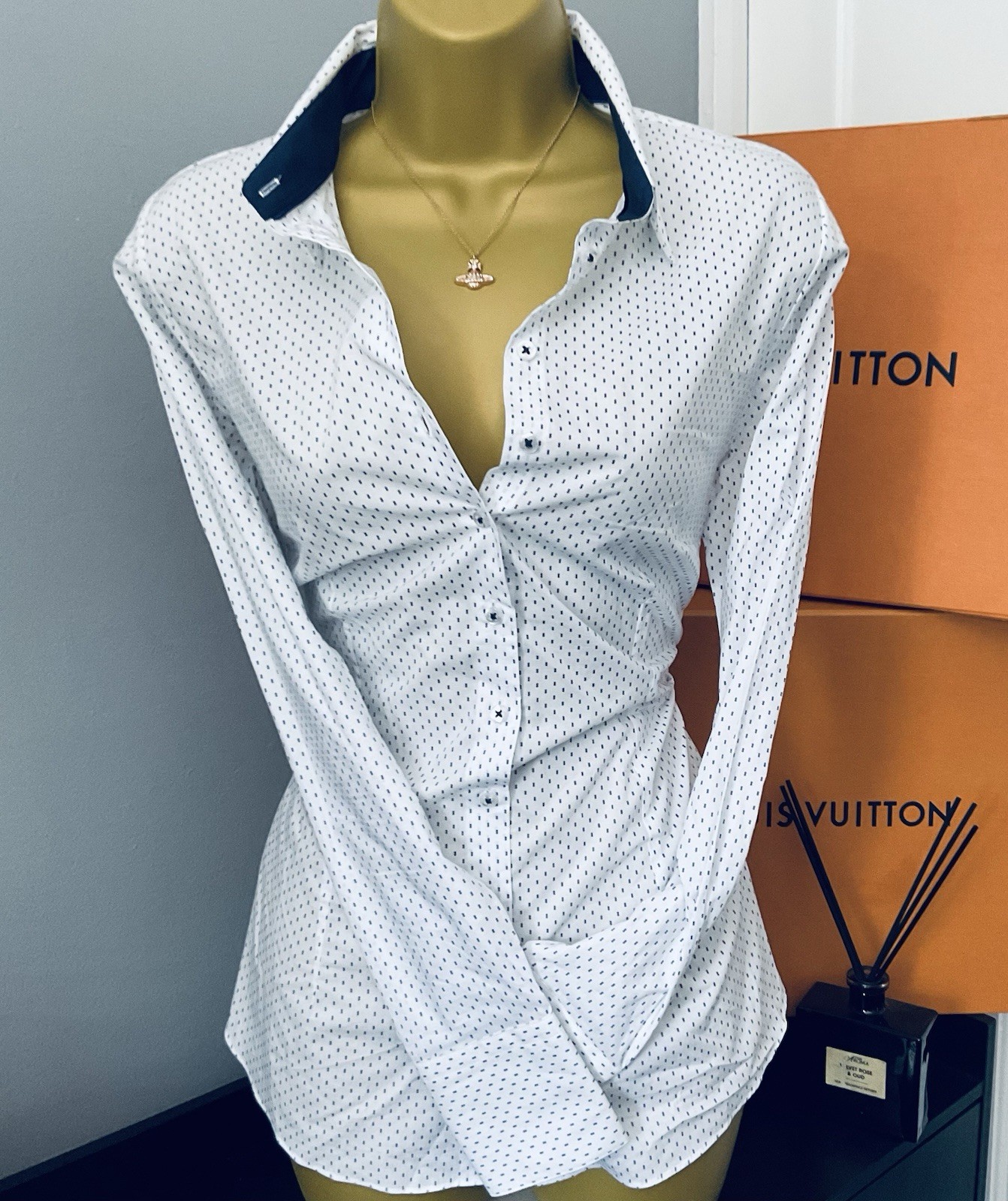 Pristine Hawes & Curtis Fitted Robby Spot Cottond Shirt Blouse UK Size 14