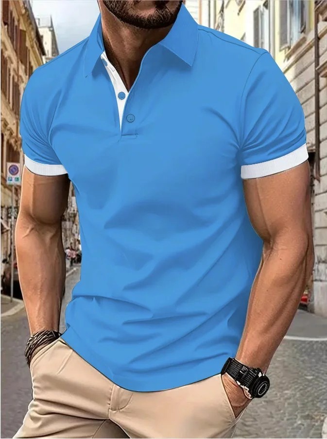Men’s Short Sleeve Color Polo Shirt Casual Summer Wear T-shirt Beach Tee Gift