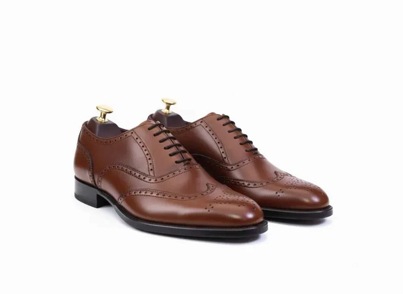 Men’s Handmade Leather Wingtip Brogue Oxford Formal Dress Lace-Up Shoes