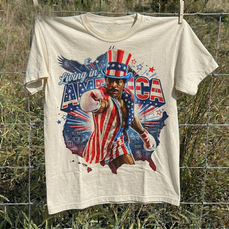 Apollo Creed Living In America Shirt, Patriotic Boxing Fourth Of July Vintage